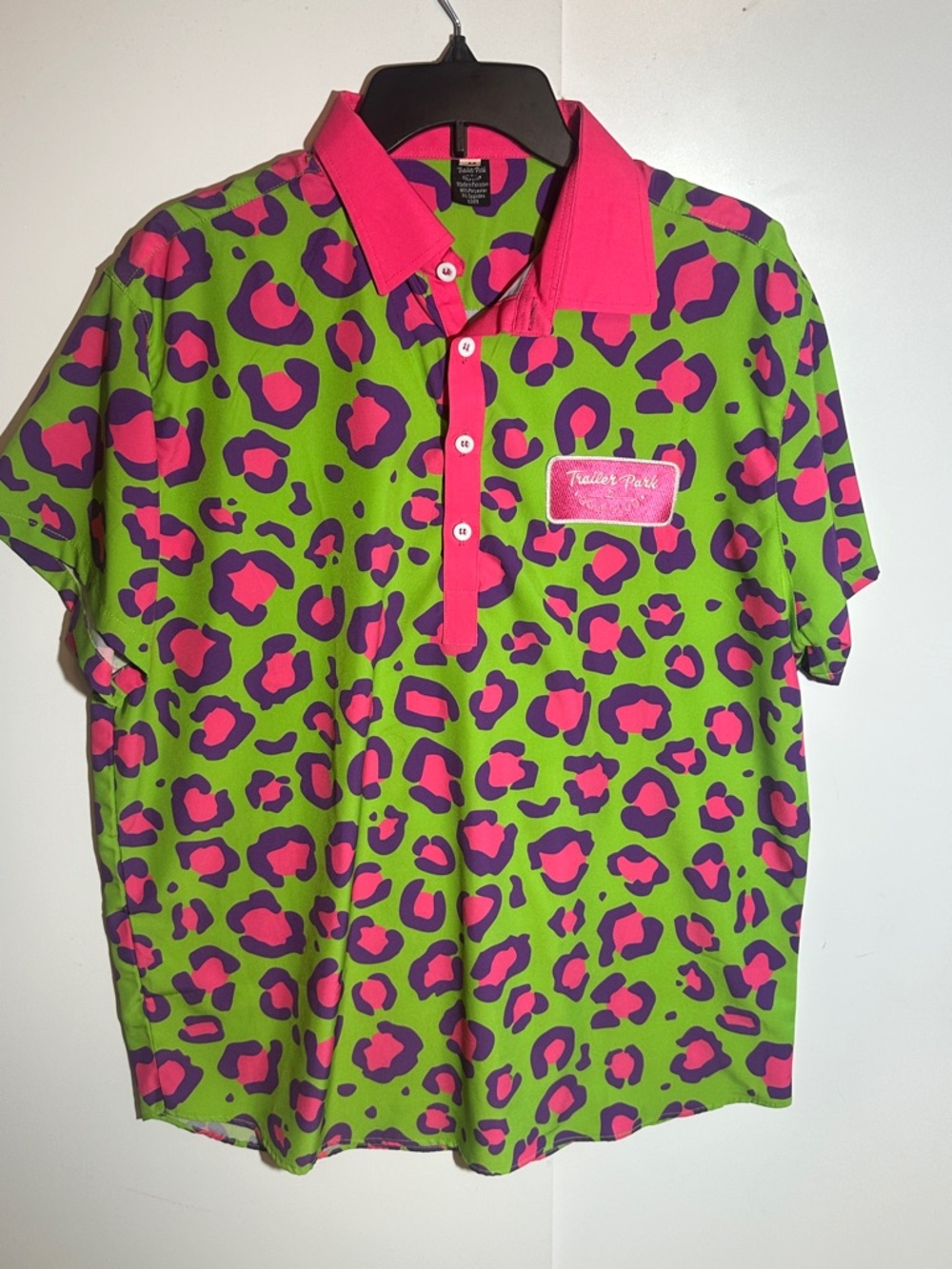 Kids' Neon Green Polo with Pink Leopard Print